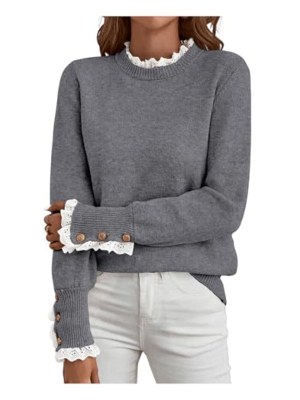 Womens Frill Mock Neck Long Sleeve Knit Pullover Sweater